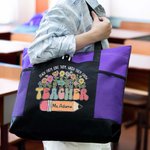 Personalised Teach Them Love Them Watch Them Grow Canvas Tote Bag with Name and Wildflower Pencil Design Teacher's Day Appreciation Gift for Teacher