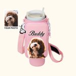 Personalized Pet Photo Oil Painting Water Bottle Carrier Bag for 40oz Stanley Tumbler with Name and Pouch Birthday Gift for Pet Lover
