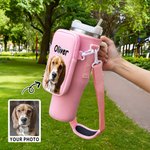 Personalized Pet Photo Oil Painting Water Bottle Carrier Bag for 40oz Stanley Tumbler with Name and Pouch Birthday Gift for Pet Lover