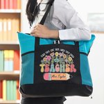 Personalised Teach Them Love Them Watch Them Grow Canvas Tote Bag with Name and Wildflower Pencil Design Teacher's Day Appreciation Gift for Teacher