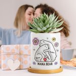 Personalised 3D-effect Bear Hug Plant Pot with 2-9 Names and Bamboo Base Father's Day Mother's Day Gift for Family