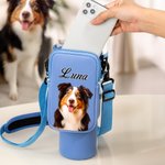 Personalized Pet Photo Oil Painting Water Bottle Carrier Bag for 40oz Stanley Tumbler with Name and Pouch Birthday Gift for Pet Lover