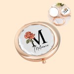 Miroir Compact Personnalisé avec Nom et Initiale Fleur de Naissance Cadeau de Mariage pour Elle Demoiselle d'Honneur