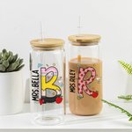 Personalized Cute Graffiti Letter 20oz Glass Tumbler with Name Lid and Straw Teacher's Day Appreciation Gift for Teacher