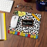 Tapis de Souris Anti-dérapant Personnalisé avec Nom Motif Crayon Léopard Pomme Cadeau de Rentrée Gratitude pour Enseignant