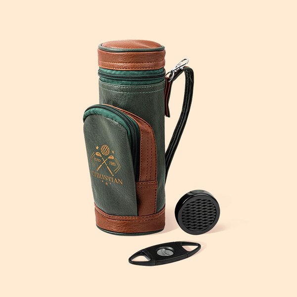 Sac Balle de Golf en Cuir PU Personnalisé avec Monogramme et Set Coupe-Cigares Humidificateur Cadeau Fête des Pères pour Amateurs de Golf