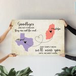Personalisierte Long Distance Staat zu Staat Karte Leinwand Wandmalerei mit Namen Graduierung Freundschaft Abschiedsgeschenk für Familie Freund