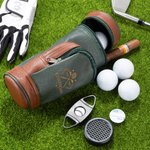 Personalisierte PU Leder graviert Monogramm Golf Tasche mit Zigarrenschneider Befeuchter Set Vatertag Hochzeit Geschenk für Golfliebhaber