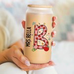 Personalized Cute Graffiti Letter 20oz Glass Tumbler with Name Lid and Straw Teacher's Day Appreciation Gift for Teacher