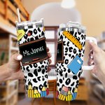 Personalized Teaching Tools Pattern Leopard Print 40oz Tumbler with Straw and Name Appreciation Teacher's Day Gift for Teacher