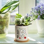 Pot à Plantes en Céramique Personnalisé avec Nom Base en Bambou Cadeau d'Anniversaire pour Professeur