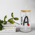 Personalized Cute Graffiti Letter 20oz Glass Tumbler with Name Lid and Straw Teacher's Day Appreciation Gift for Teacher