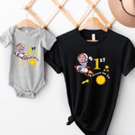 Personalised First Trip Around the Sun Matching Shirt Baby Onesie with Baby's Photo and Name Birthday Baby Shower Gift for New Baby Parents