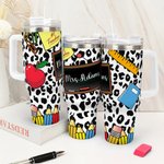 Personalized Teaching Tools Pattern Leopard Print 40oz Tumbler with Straw and Name Appreciation Teacher's Day Gift for Teacher