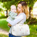 Personalised Soft Embroidery Cute Rabbit Bear Large Capacity Multiple Compartments Cotton Baby Hospital Bag with Text Pregnancy Gift for Her