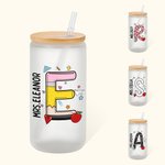 Personalized Cute Graffiti Letter 20oz Glass Tumbler with Name Lid and Straw Teacher's Day Appreciation Gift for Teacher