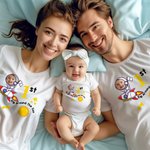 Personalised First Trip Around the Sun Matching Shirt Baby Onesie with Baby's Photo and Name Birthday Baby Shower Gift for New Baby Parents