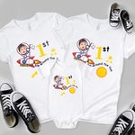 Personalised First Trip Around the Sun Matching Shirt Baby Onesie with Baby's Photo and Name Birthday Baby Shower Gift for New Baby Parents