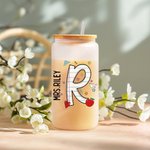 Personalized Cute Graffiti Letter 20oz Glass Tumbler with Name Lid and Straw Teacher's Day Appreciation Gift for Teacher