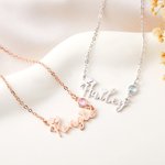 Personalised Western Cowboy Style Birthstone Necklace with Name Anniversary Birthday Gift for Her