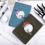 Personalised Multicolor Birth Flower PU Leather Golf Scorecard Holder with Name Birthday Anniversary Gift for Golfer