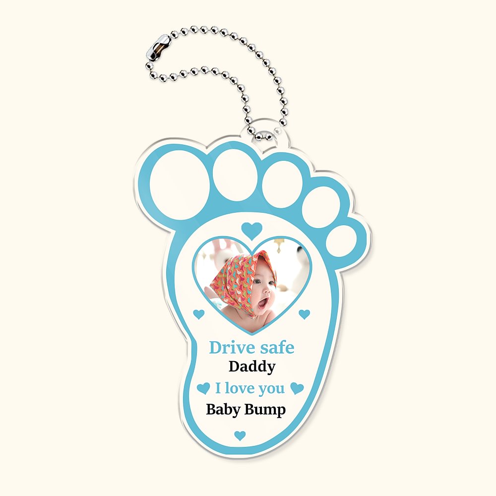 Décoration Pendante en Empreinte de Pied Bébé Personnalisée avec Texte et Photo pour Miroir de Voiture Cadeau Fête des Mères Pères pour Maman Papa