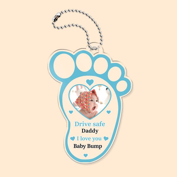 Décoration Pendante en Empreinte de Pied Bébé Personnalisée avec Texte et Photo pour Miroir de Voiture Cadeau Fête des Mères Pères pour Maman Papa