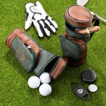 Personalisierte PU Leder graviert Monogramm Golf Tasche mit Zigarrenschneider Befeuchter Set Vatertag Hochzeit Geschenk für Golfliebhaber
