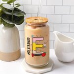 Personalized Cute Graffiti Letter 20oz Glass Tumbler with Name Lid and Straw Teacher's Day Appreciation Gift for Teacher