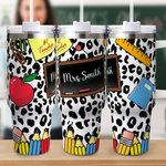 Personalized Teaching Tools Pattern Leopard Print 40oz Tumbler with Straw and Name Appreciation Teacher's Day Gift for Teacher