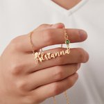 Personalised Western Cowboy Style Birthstone Necklace with Name Anniversary Birthday Gift for Her