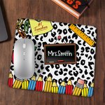 Tapis de Souris Anti-dérapant Personnalisé avec Nom Motif Crayon Léopard Pomme Cadeau de Rentrée Gratitude pour Enseignant
