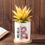 Pot à Plantes en Céramique Personnalisé avec Nom Base en Bambou Cadeau d'Anniversaire pour Professeur