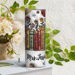 Personalisierte 3D-Effekt Blume Buch 20oz Skinny Becher mit Namen Deckel und Strohhalm Geburtstag Lehrers Tag Geschenk für Lehrer Buchliebhaber