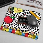 Tapis de Souris Anti-dérapant Personnalisé avec Nom Motif Crayon Léopard Pomme Cadeau de Rentrée Gratitude pour Enseignant