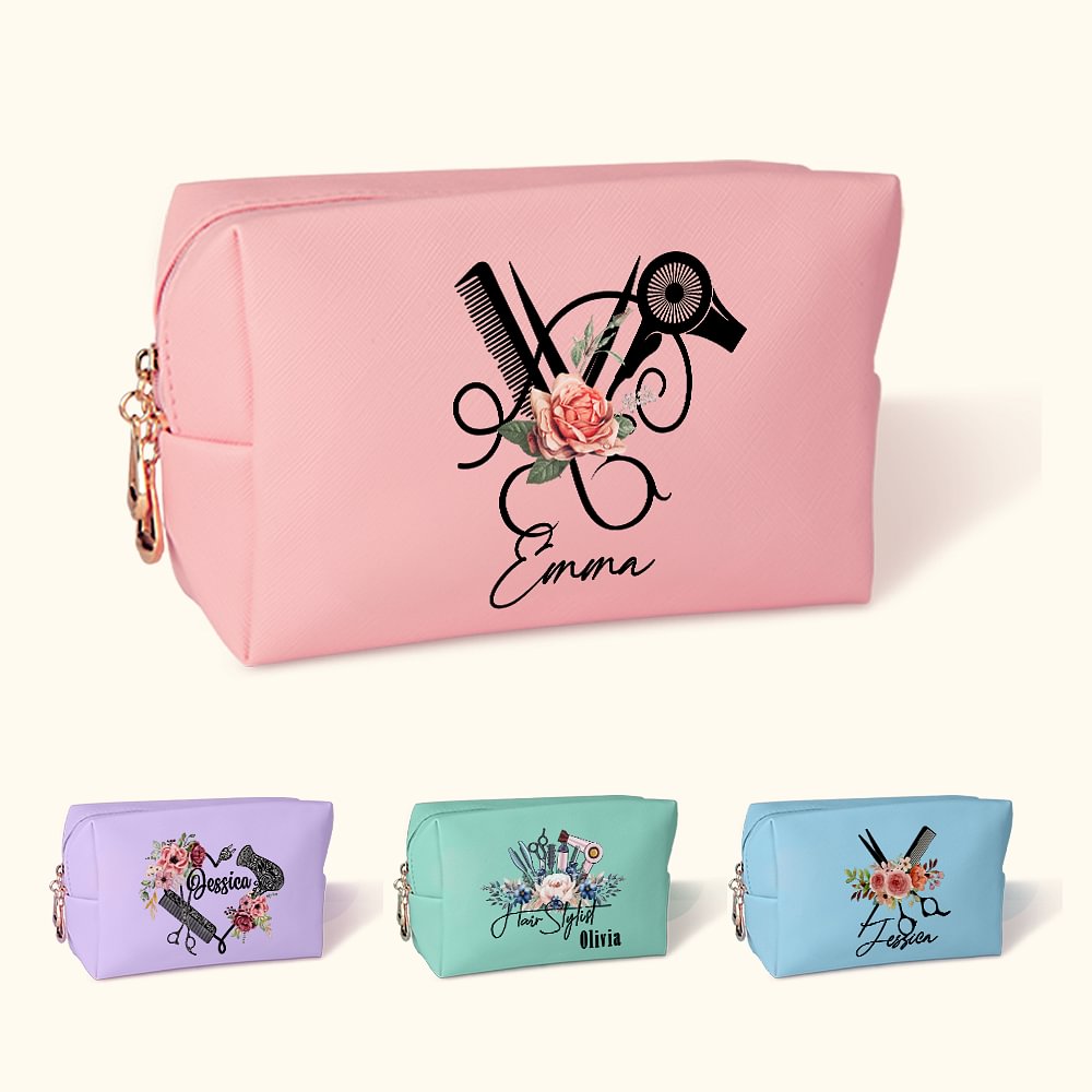 Trousse de toilette personnalisée en cuir PU avec nom pour coiffeur Cadeau d'anniversaire pour coiffeur