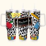 Personalized Teaching Tools Pattern Leopard Print 40oz Tumbler with Straw and Name Appreciation Teacher's Day Gift for Teacher