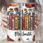 Personalisierte 3D-Effekt Blume Buch 20oz Skinny Becher mit Namen Deckel und Strohhalm Geburtstag Lehrers Tag Geschenk für Lehrer Buchliebhaber