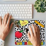 Tapis de Souris Anti-dérapant Personnalisé avec Nom Motif Crayon Léopard Pomme Cadeau de Rentrée Gratitude pour Enseignant