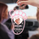 Personalized Drive Safe Baby Footprint Multi-colour Acrylic Car Mirror Hanger Accessories with Baby Photo Mother's Day Father's Day Gift for Mom Dad