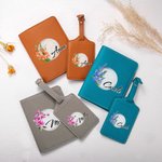 Personalisierte Golf Thema Aquarell Geburt Blume Leder Passport Holder Gepäckanhänger Set mit Namen Reisezubehör Geburtstag Geschenk für Golfliebhaber