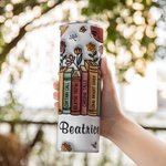 Personalisierte 3D-Effekt Blume Buch 20oz Skinny Becher mit Namen Deckel und Strohhalm Geburtstag Lehrers Tag Geschenk für Lehrer Buchliebhaber