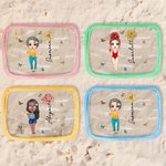 Personalisierte Cartoon Mädchen Kosmetiktasche mit Geburtsblume und Namen Wasserdicht Urlaub Essentials Hochzeit Party Geburtstag Geschenk für sie