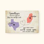 Personalisierte Long Distance Staat zu Staat Karte Leinwand Wandmalerei mit Namen Graduierung Freundschaft Abschiedsgeschenk für Familie Freund