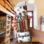 Personalisierte 3D-Effekt Blume Buch 20oz Skinny Becher mit Namen Deckel und Strohhalm Geburtstag Lehrers Tag Geschenk für Lehrer Buchliebhaber