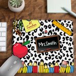 Tapis de Souris Anti-dérapant Personnalisé avec Nom Motif Crayon Léopard Pomme Cadeau de Rentrée Gratitude pour Enseignant