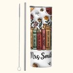 Personalisierte 3D-Effekt Blume Buch 20oz Skinny Becher mit Namen Deckel und Strohhalm Geburtstag Lehrers Tag Geschenk für Lehrer Buchliebhaber