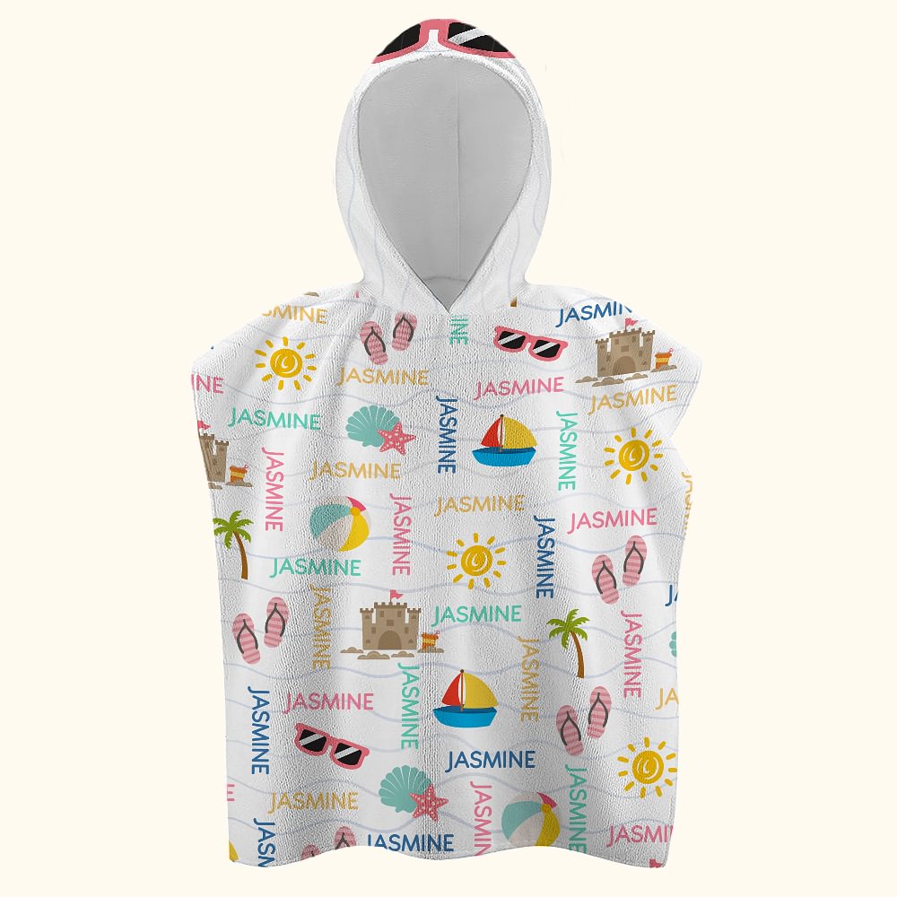 Serviette à Capuche Personnalisée avec Nom sur le Thème d'Été Séchage Rapide Accessoire de Plage Cadeau des Vacances pour Enfant