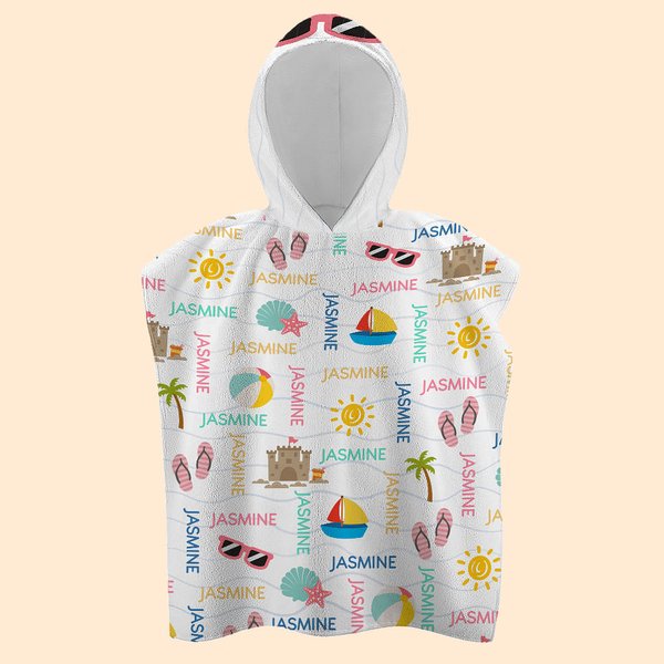 Serviette à Capuche Personnalisée avec Nom sur le Thème d'Été Séchage Rapide Accessoire de Plage Cadeau des Vacances pour Enfant