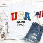 Personalized USA 4th of July 100% Cotton Adult Kid T-shirt Baby Onesie Matching Outfit with Name Independence Day Gift for Family